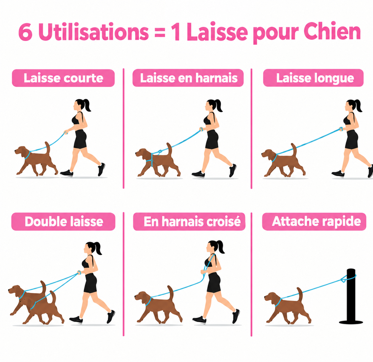 Laisse en cuir multifonction pour chien – 230 cm