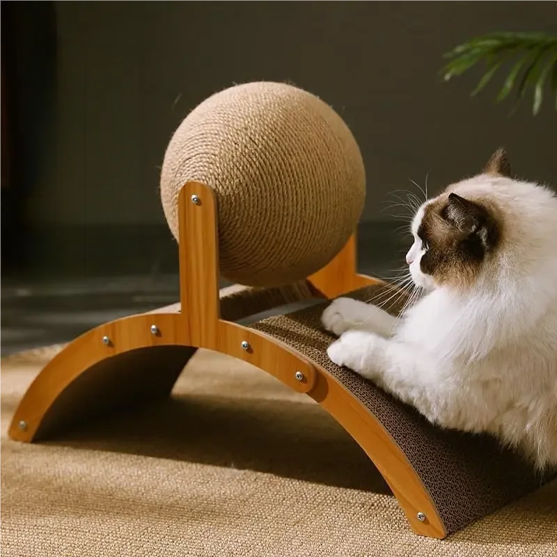 Kratzbaum-Kugel aus Holz 2-in-1 für Katzen – widerstandsfähiges Sisal