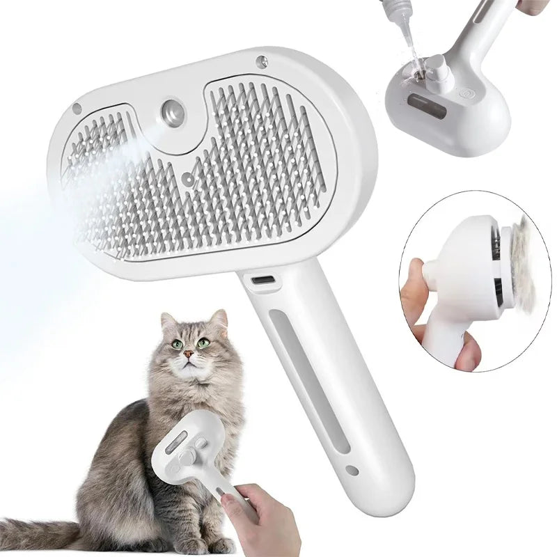 Brosse électrique 3-en-1 à vapeur pour chien et chat – Massage et démêlage