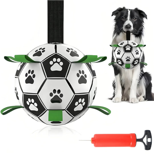 Balle de foot interactive pour chien – Avec anneau de préhension – Noir et blanc | MonPluto