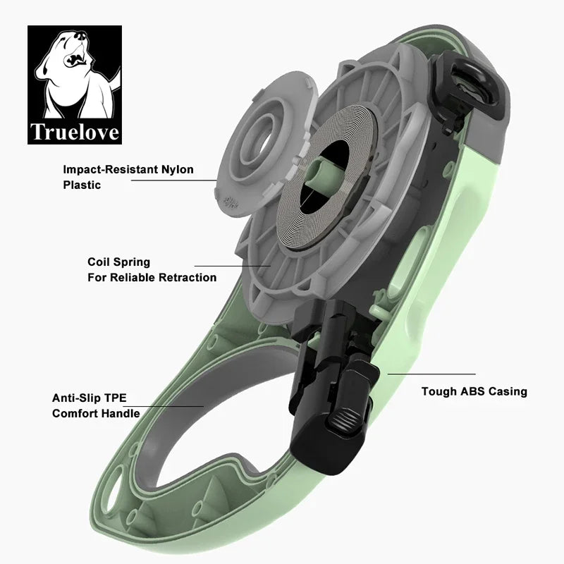 Laisse rétractable pour chien Truelove – 5 m – Ruban nylon résistant avec frein et blocage