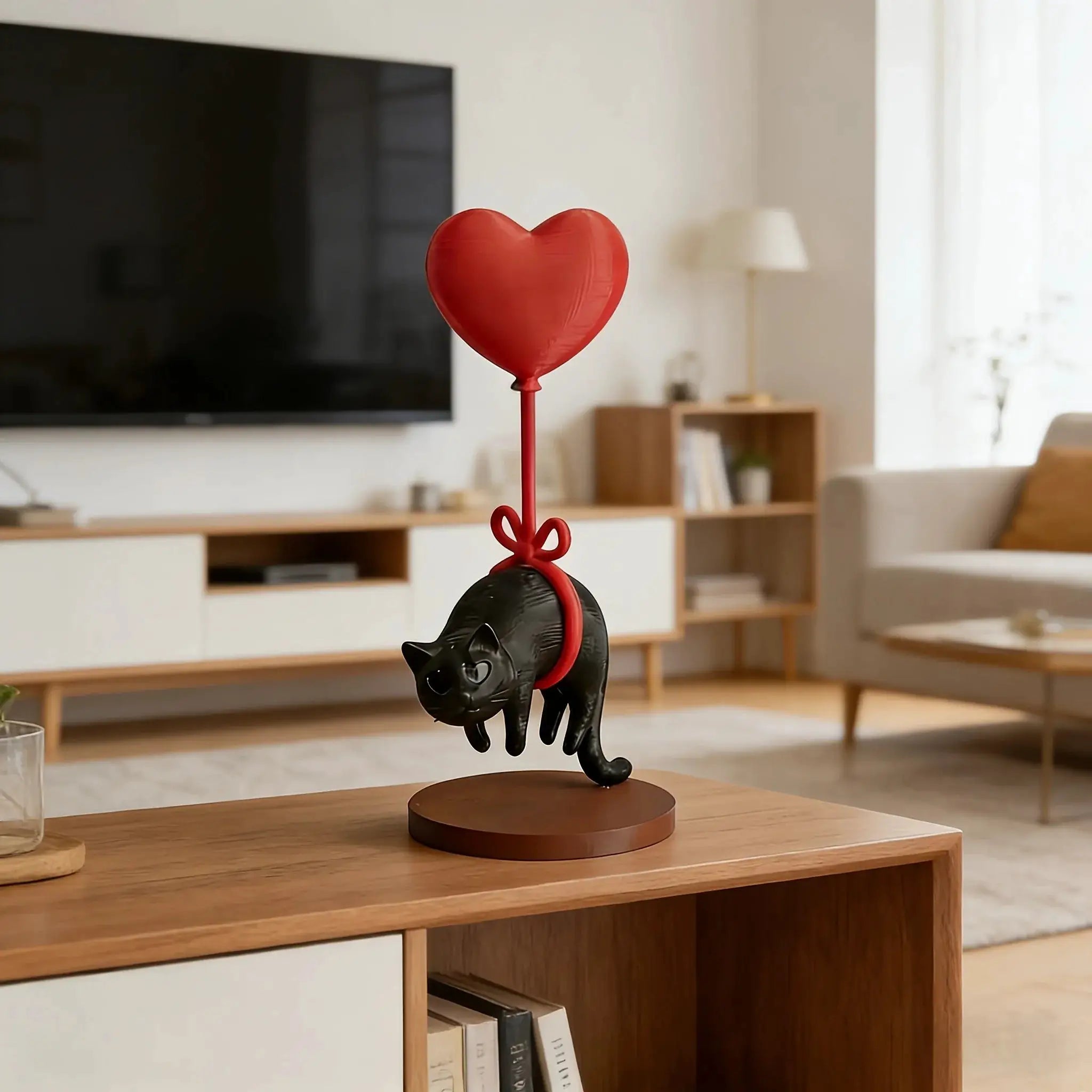 Figurine chat flottant avec ballon coeur