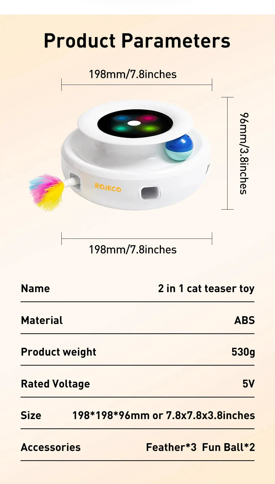 ROJECO Jouet 2 En 1 Chat Teaser Électronique Plastique