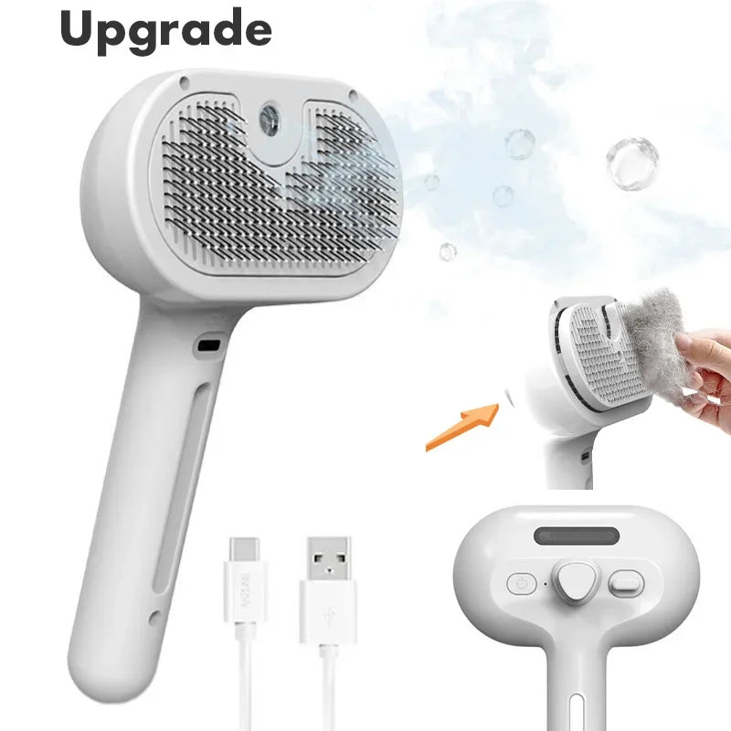 Brosse électrique 3-en-1 à vapeur pour chien et chat – Massage et démêlage