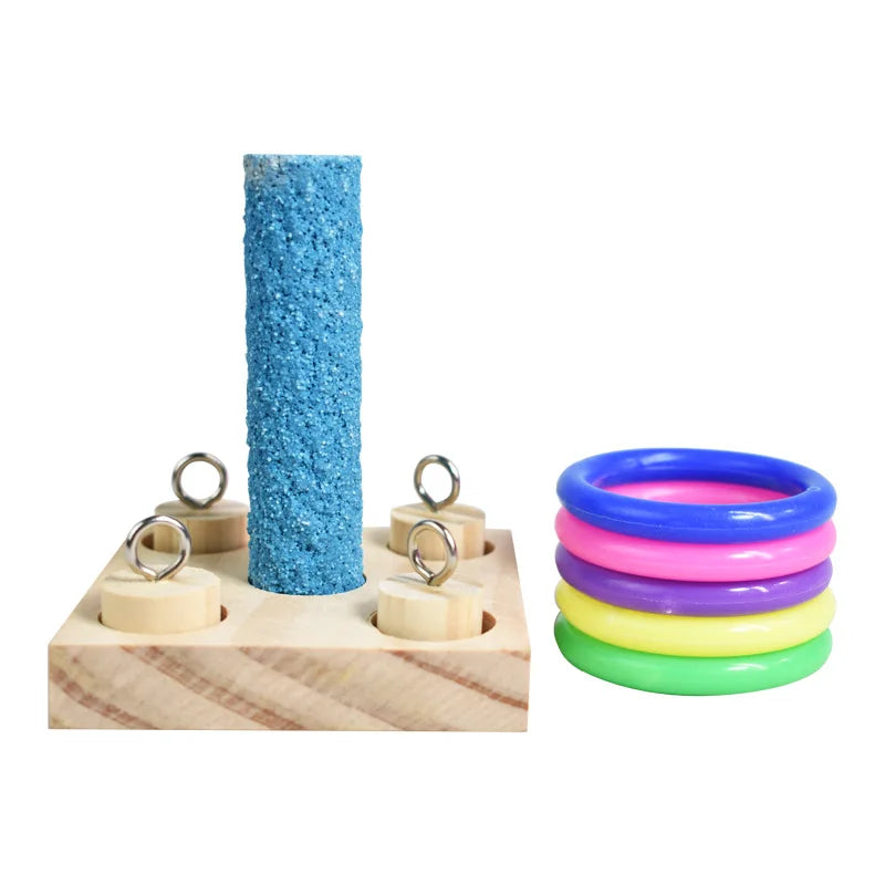 Bird Training Toys Set Wooden Block Puzzle Toys For Parrots Colorful Plastic Rings Intelligence… – Kit 1 – vue 5 | MonPluto