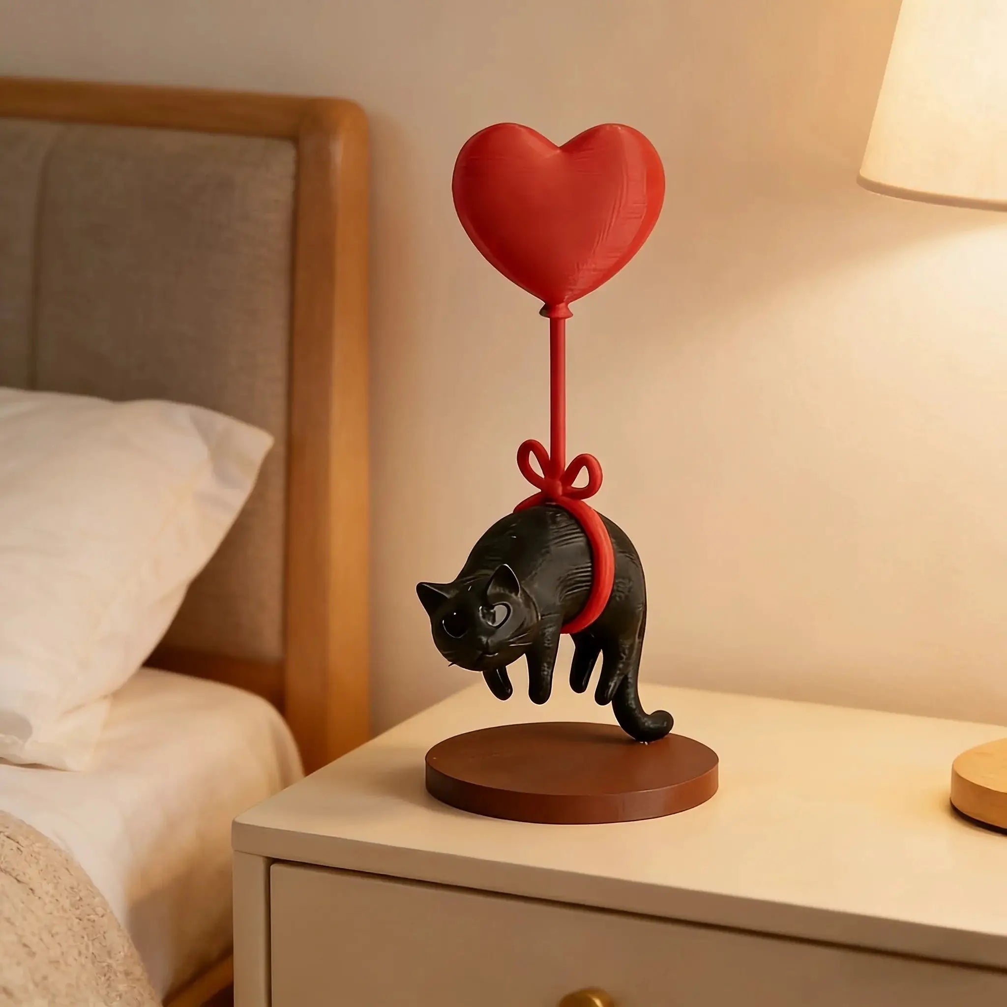 Figurine chat flottant avec ballon coeur
