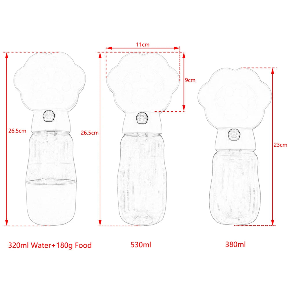 Gourde portable pour chien et chat – 380 ml, 530 ml ou 2-en-1