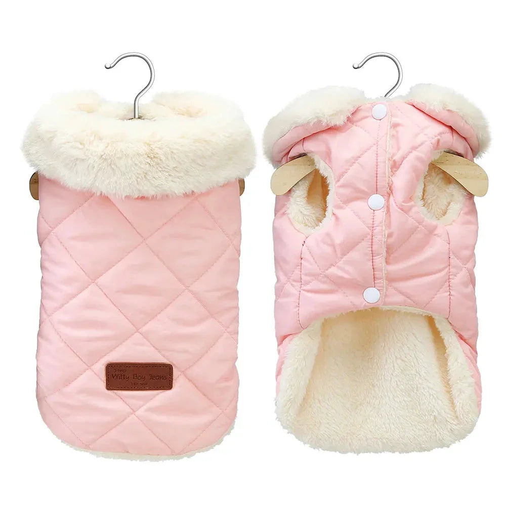 Veste d’hiver pour petit chien – Col fourrure synthétique