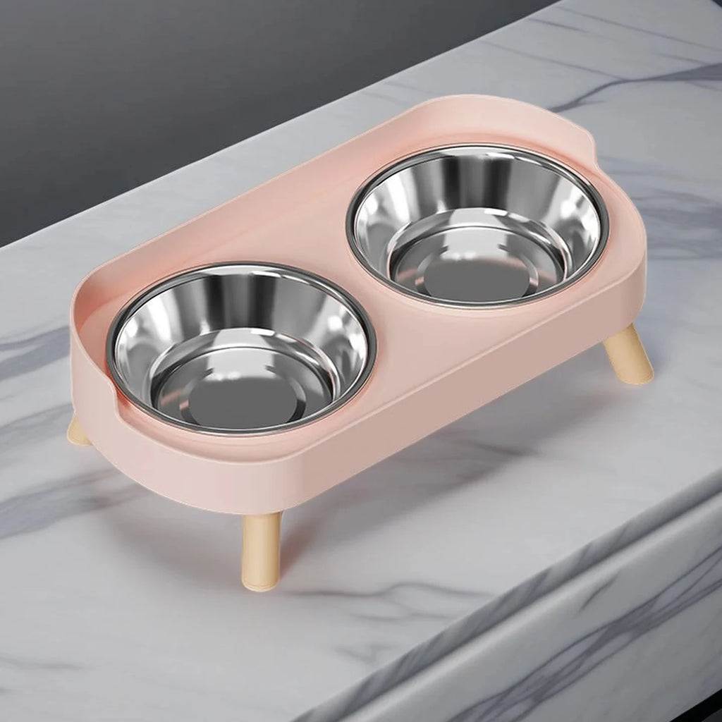 Elevated Double Stainless Steel Bowl for Dogs and Cats – Neck Support