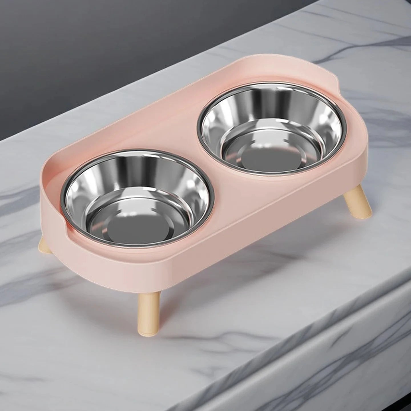 Elevated Double Stainless Steel Bowl for Dogs and Cats – Neck Support