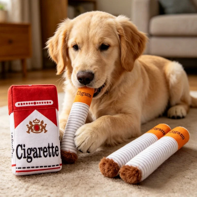 Plüschspielzeug zum Kauen in Zigarrenform für Hunde – mit Quietschfunktion