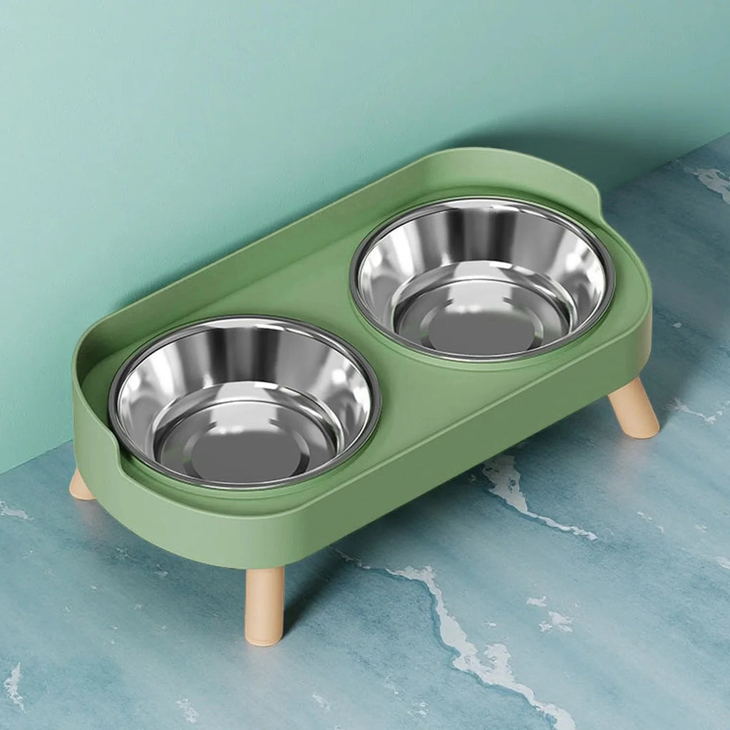 Elevated Double Stainless Steel Bowl for Dogs and Cats – Neck Support