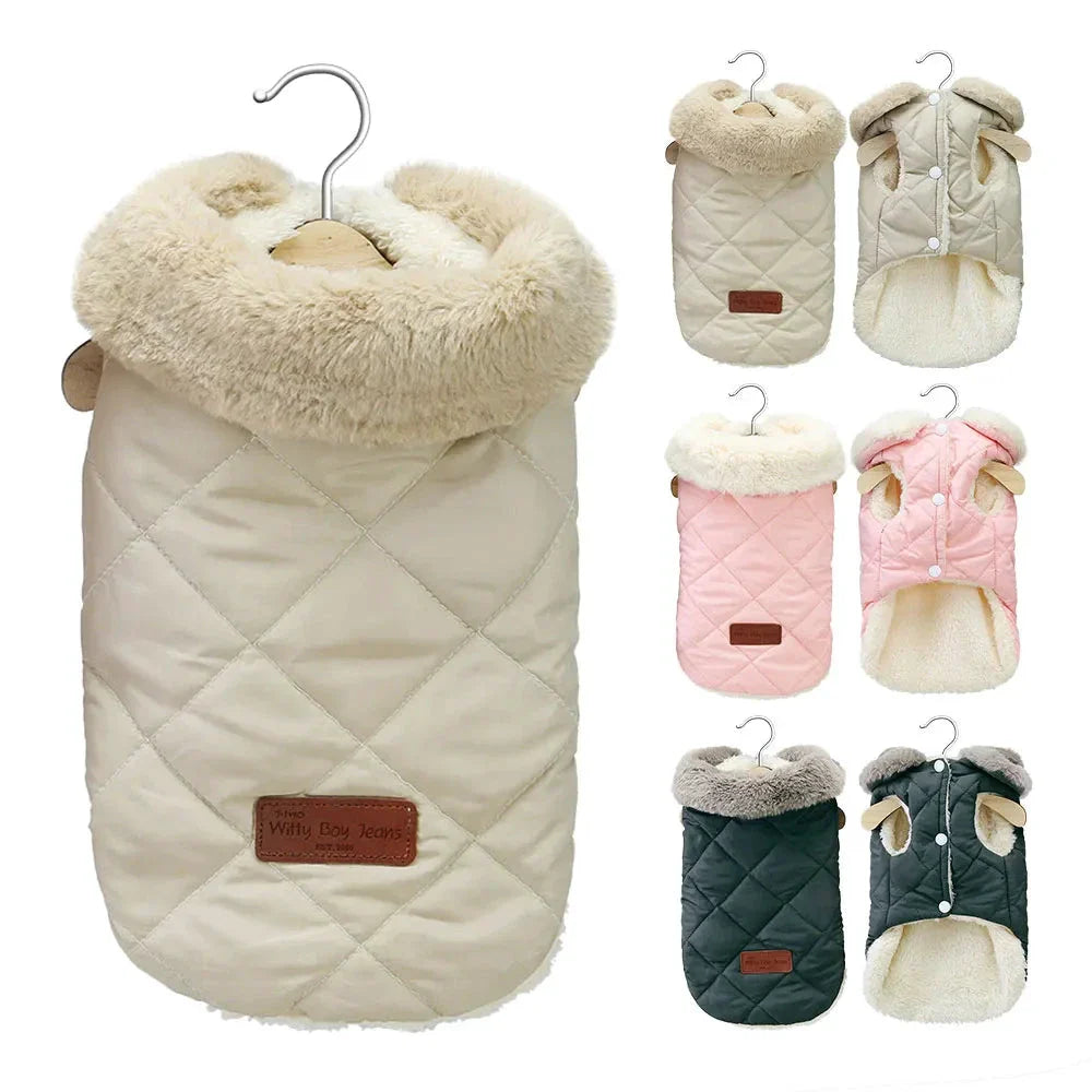Veste d’hiver pour petit chien – Col fourrure synthétique