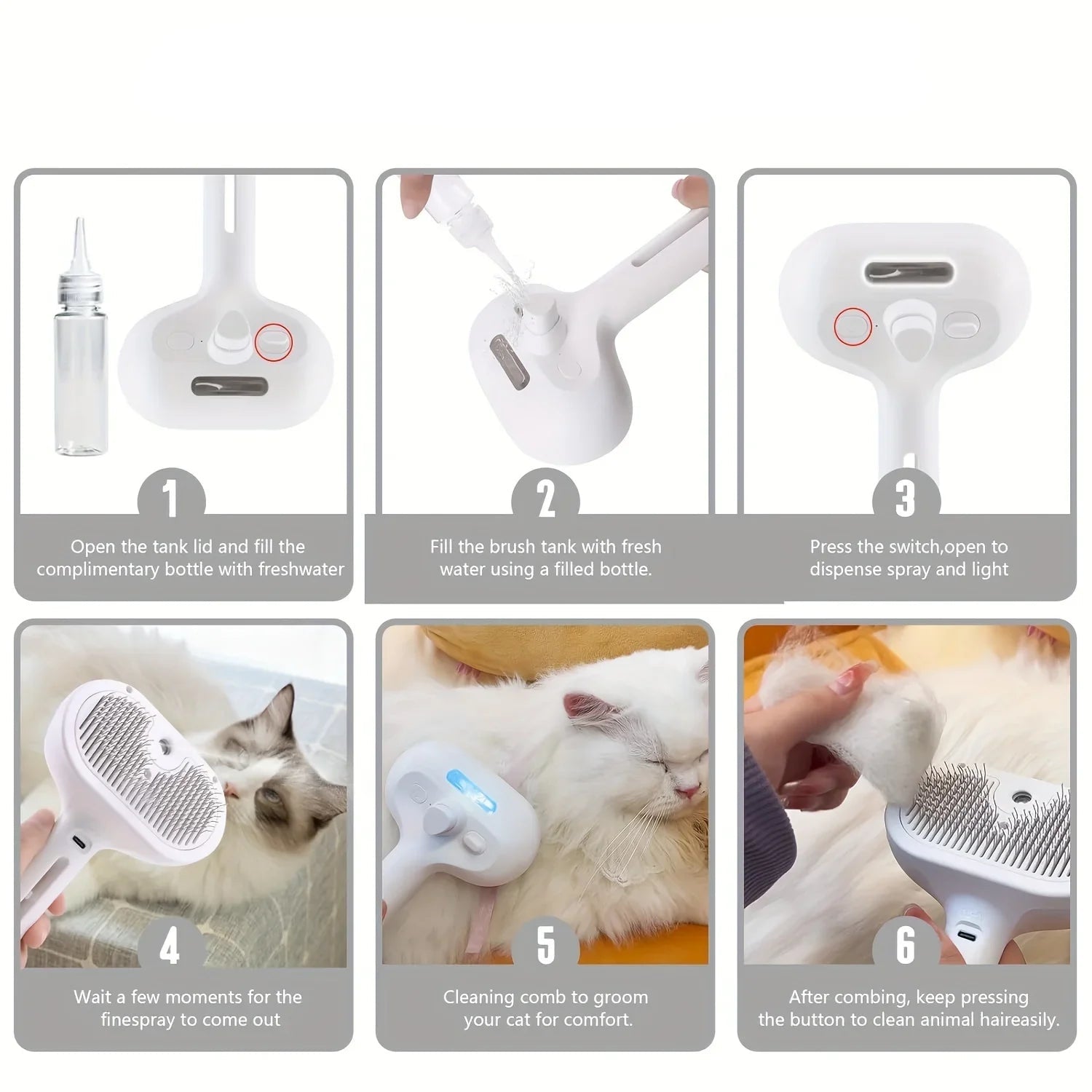 Brosse électrique 3-en-1 à vapeur pour chien et chat – Massage et démêlage