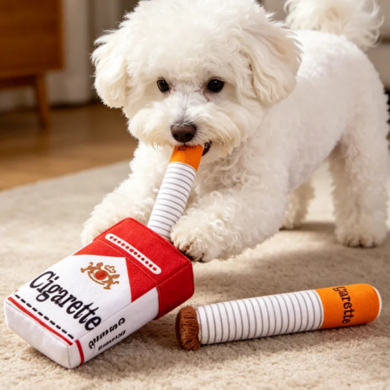 Plüschspielzeug zum Kauen in Zigarrenform für Hunde – mit Quietschfunktion
