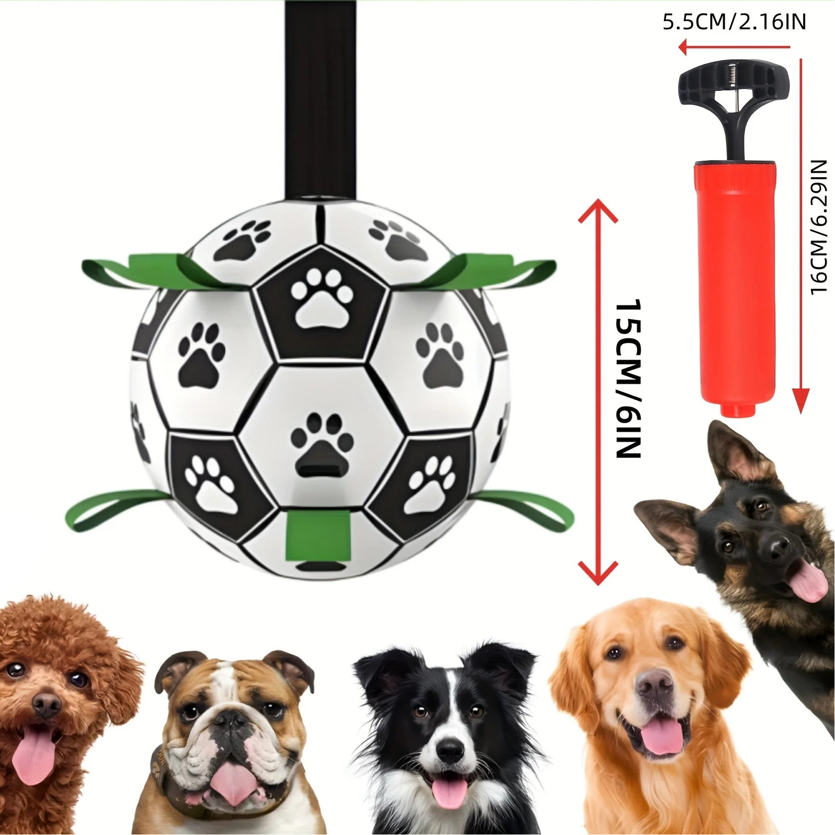 Balle de foot interactive pour chien – Avec anneau de préhension