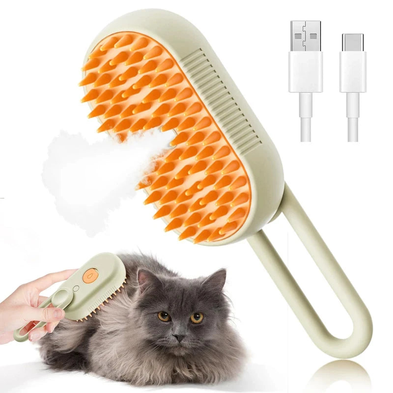 Brosse électrique 3-en-1 à vapeur pour chien et chat – Massage et démêlage