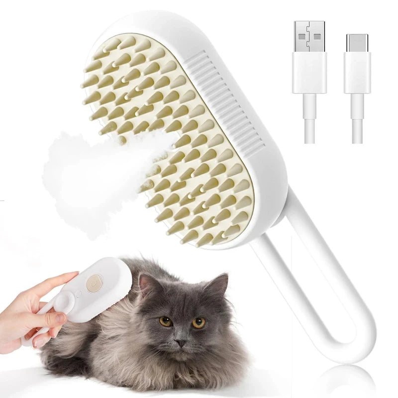 Brosse électrique 3-en-1 à vapeur pour chien et chat – Massage et démêlage