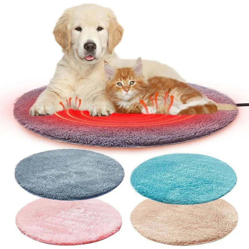 Tapis chauffant rond 40 cm chien et chat – Peluche | MonPluto